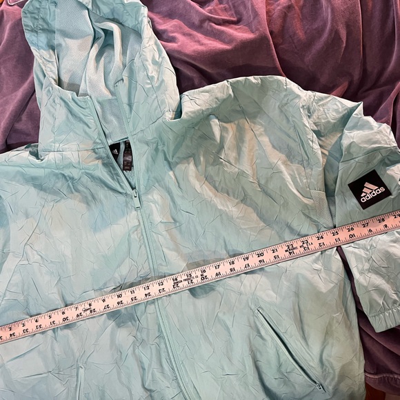 ADIDAS Light Blue Hooded Windbreaker Jacket Sz L - Picture 4 of 5